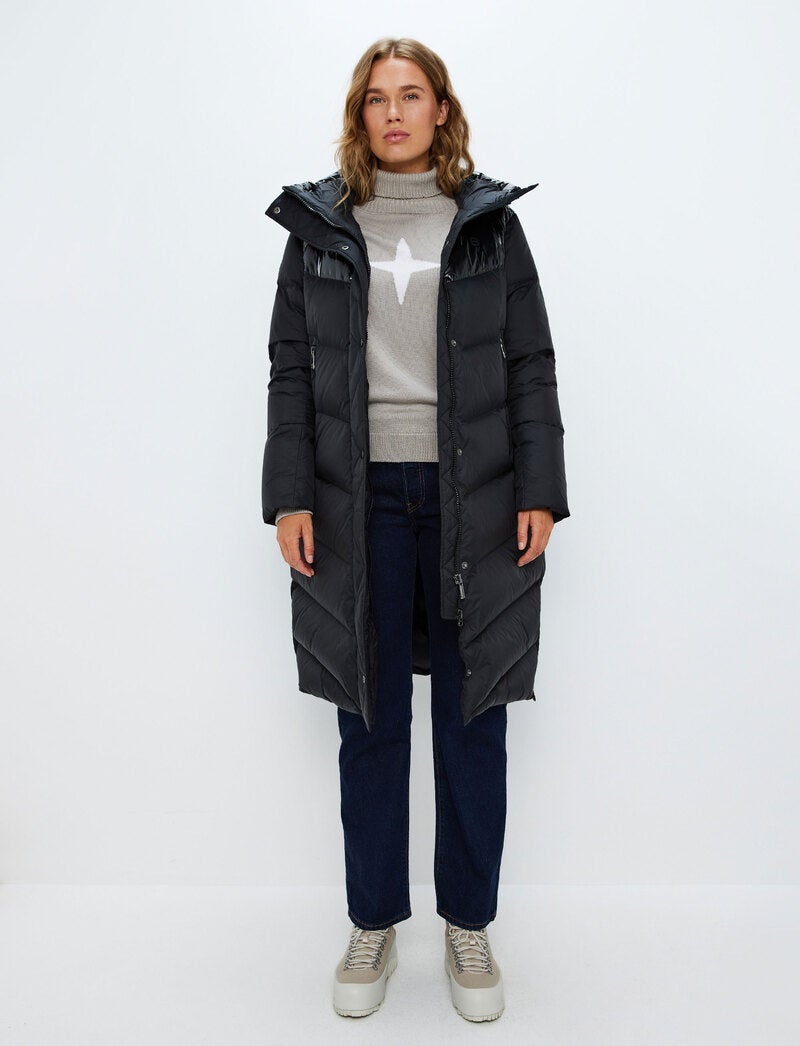 Long black down parka best sale