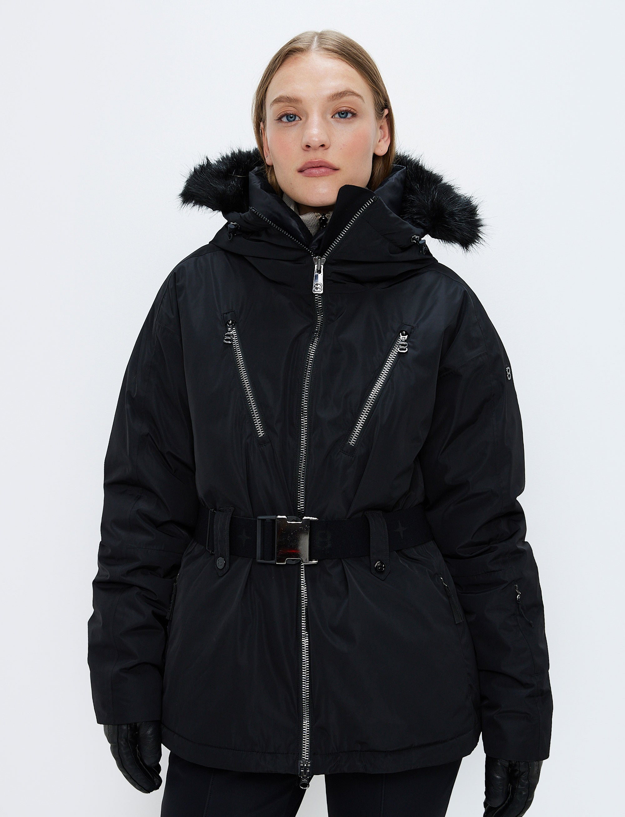 Black ski coat with fur hood online